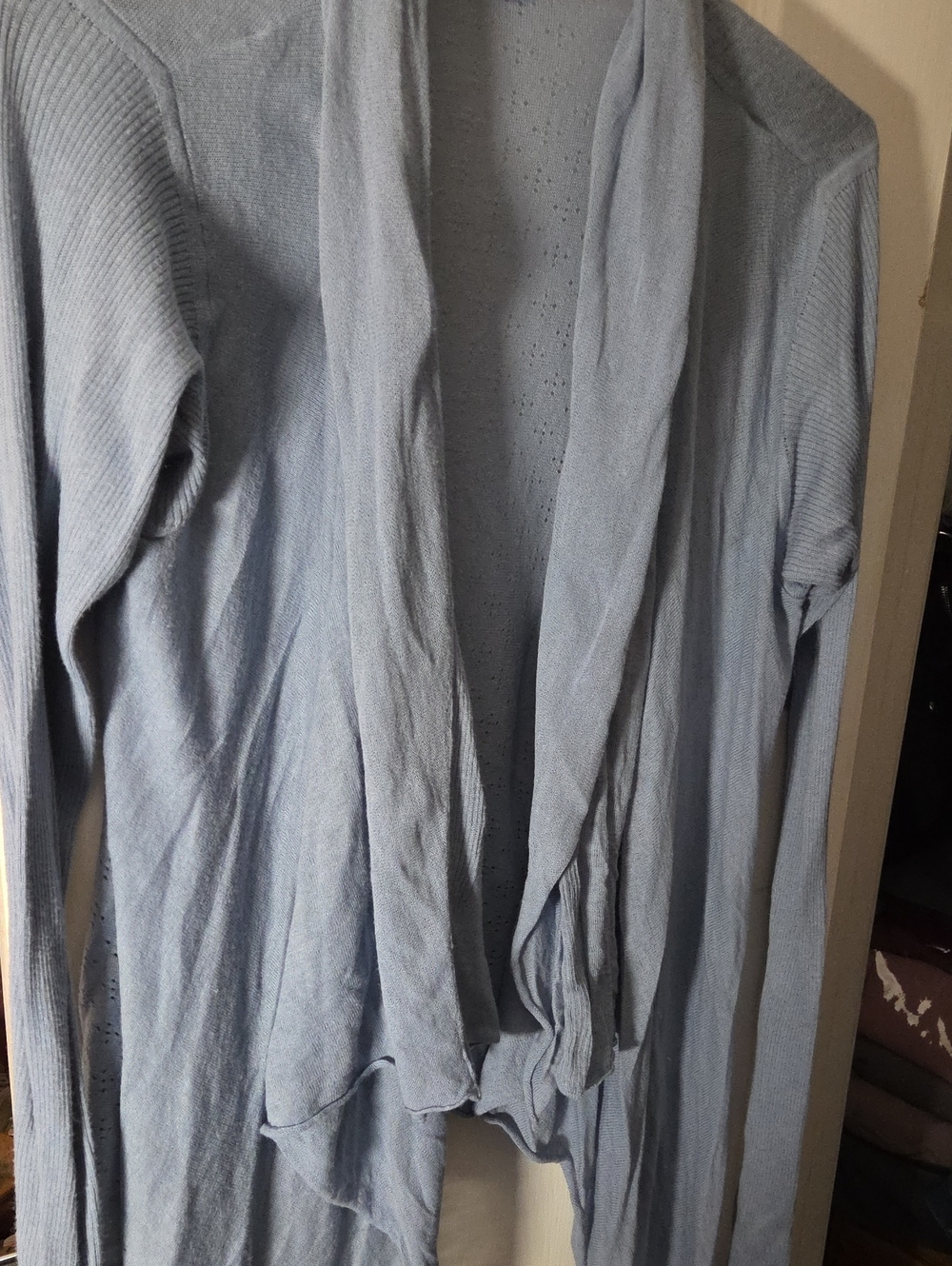 Light Blue Open-Front Draped Cardigan